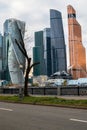 Several modern skyscrapers of the Moscow International Business Centre MIBC on the Moscow river embankment. Russia. Royalty Free Stock Photo